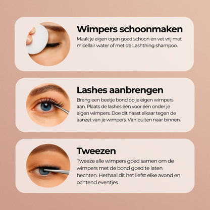 Lashthing lashes toepassen: wimpers schoonmaken, aanbrengen, tweezen