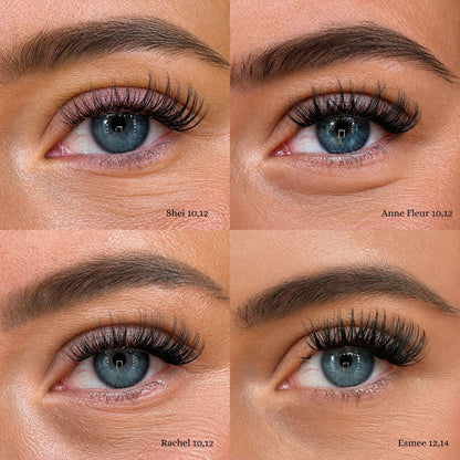 Vergelijking Lashthing cluster wimpers stijlen: Shei, Anne Fleur, Rachel en Esmee