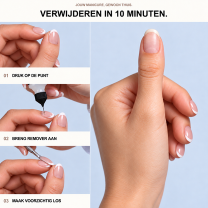 Coco French press-on nagels verwijderen in 10 minuten met de Lashthing remover en spatel
