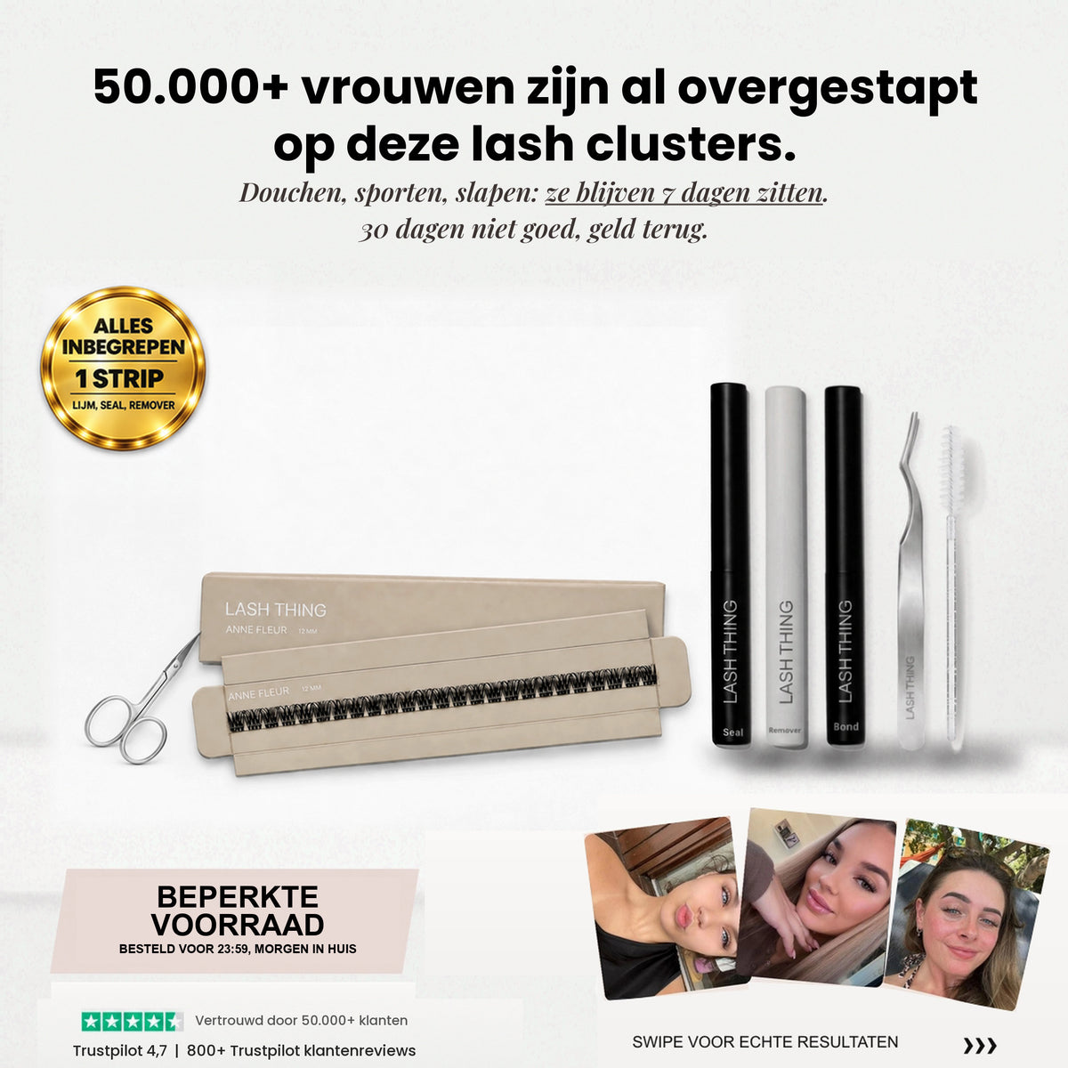 Lashthing Basic Starterkit: 1 lash strip plus toolkit. 50.000+ vrouwen zijn al overgestapt op deze lash clusters.