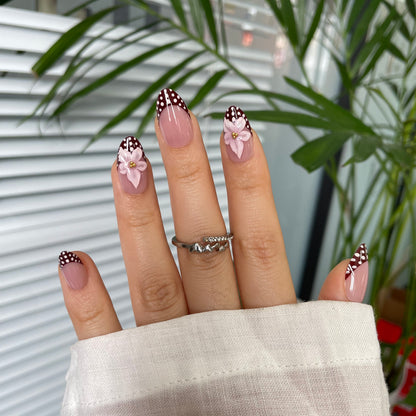 Lashthing press-on nagels Polka Blossom (Short Almond) - foto 1